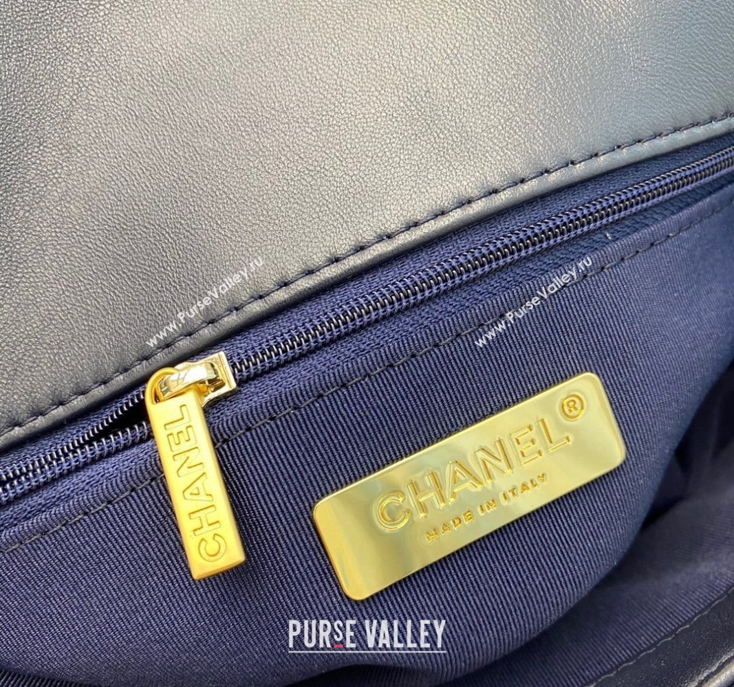 Chanel 19 Shiny Lambskin Small Flap Bag AS1160 Dark Blue 2024 (sm-240311074)