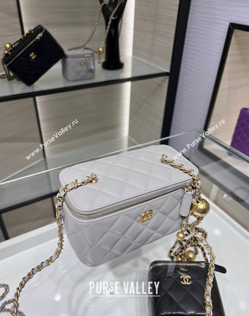 Chanel Lambskin Clutch with Chain and Gold-Tone Ball AP2303 Light Grey 2024 (yezi-240311007)