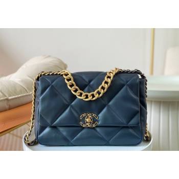 Chanel 19 Shiny Lambskin Large Flap Bag AS1161 Dark Blue 2024 (sm-240311075)