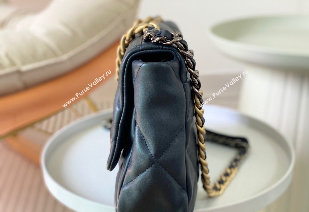 Chanel 19 Shiny Lambskin Large Flap Bag AS1161 Dark Blue 2024 (sm-240311075)