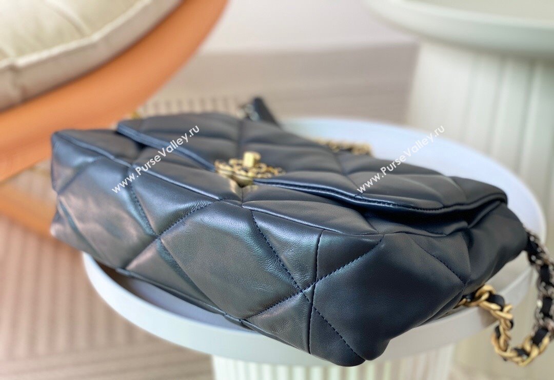 Chanel 19 Shiny Lambskin Large Flap Bag AS1161 Dark Blue 2024 (sm-240311075)