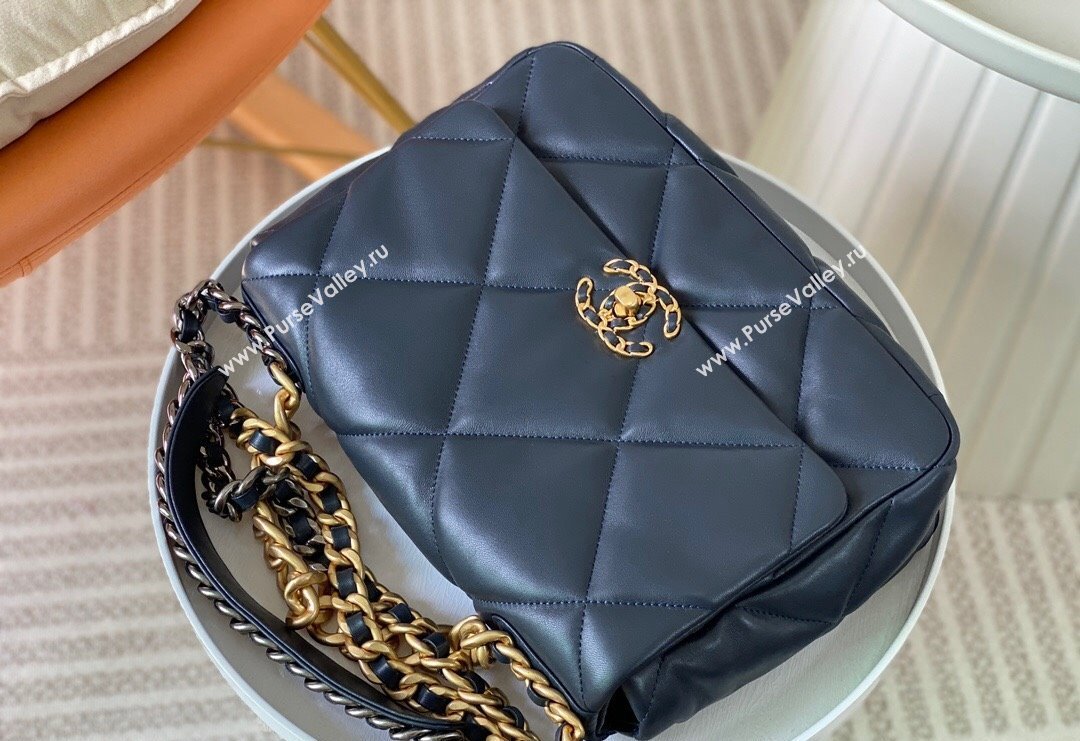 Chanel 19 Shiny Lambskin Large Flap Bag AS1161 Dark Blue 2024 (sm-240311075)