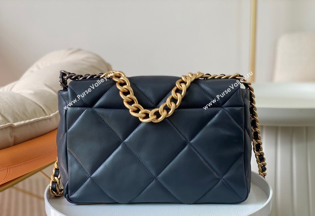 Chanel 19 Shiny Lambskin Large Flap Bag AS1161 Dark Blue 2024 (sm-240311075)