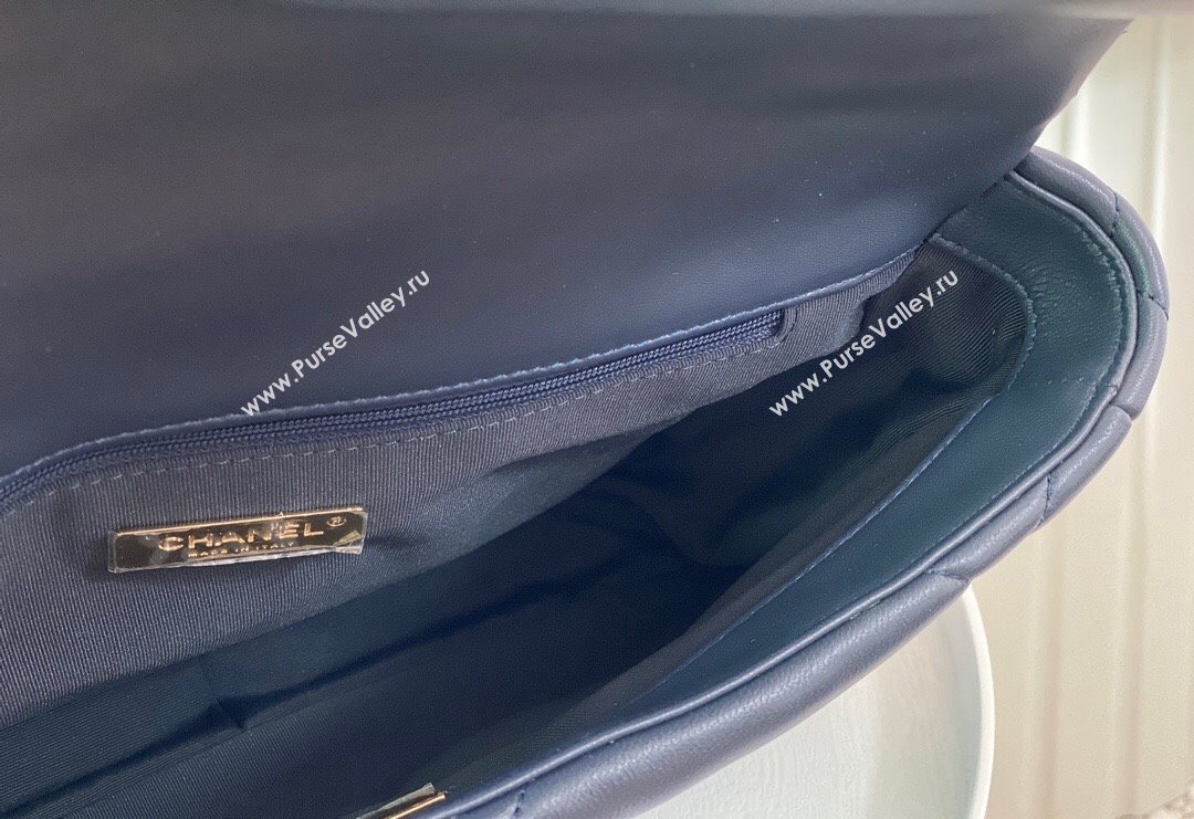 Chanel 19 Shiny Lambskin Large Flap Bag AS1161 Dark Blue 2024 (sm-240311075)