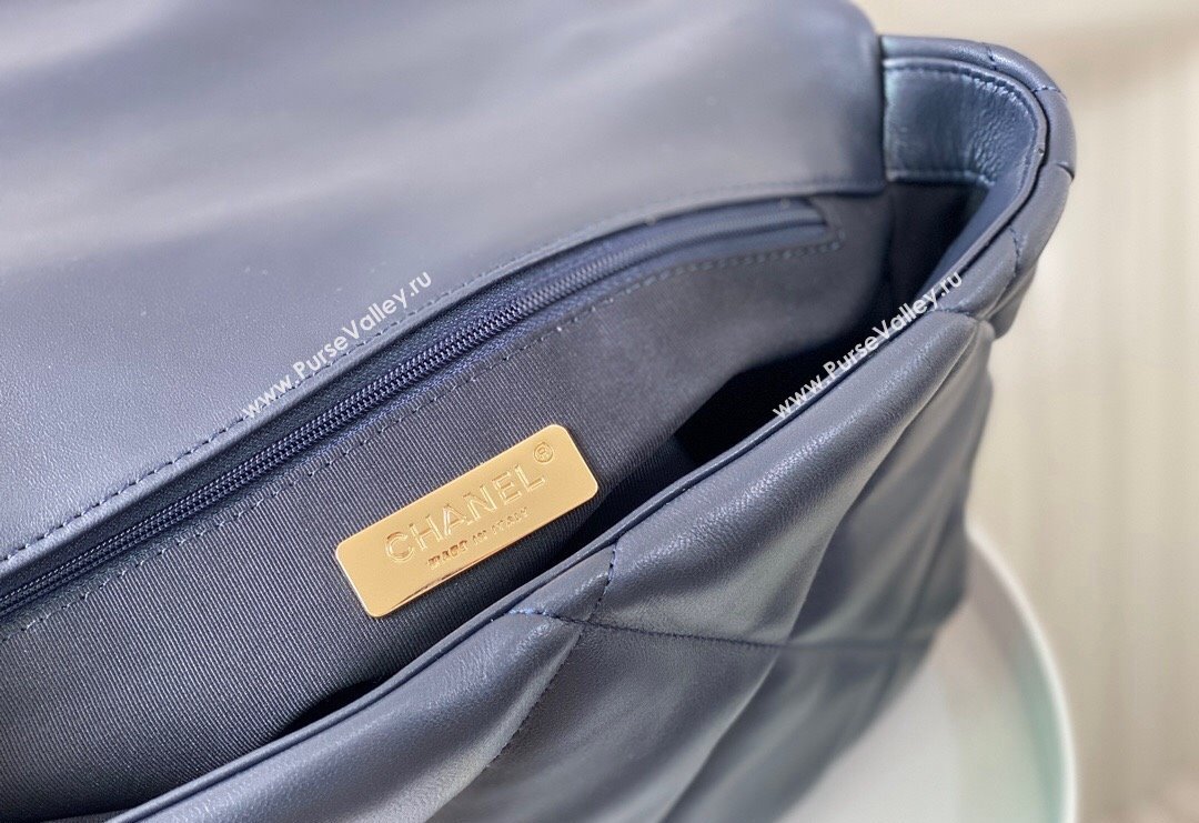 Chanel 19 Shiny Lambskin Large Flap Bag AS1161 Dark Blue 2024 (sm-240311075)