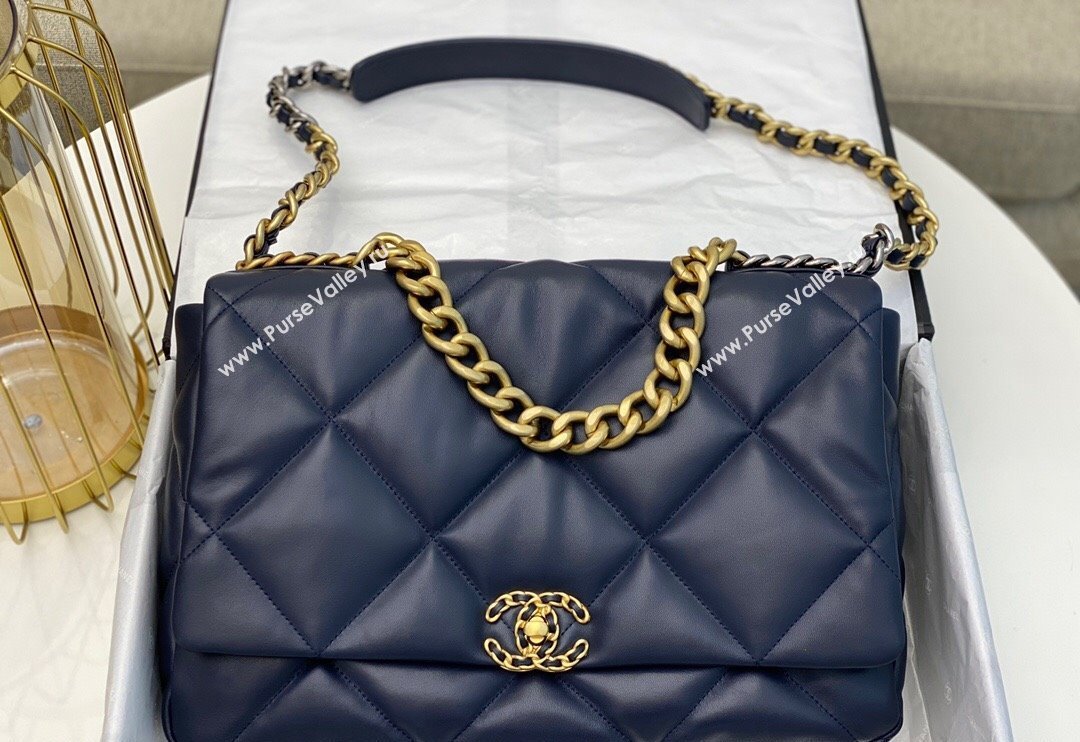 Chanel 19 Shiny Lambskin Maxi Flap Bag AS1162 Dark Blue 2024 (sm-240311076)