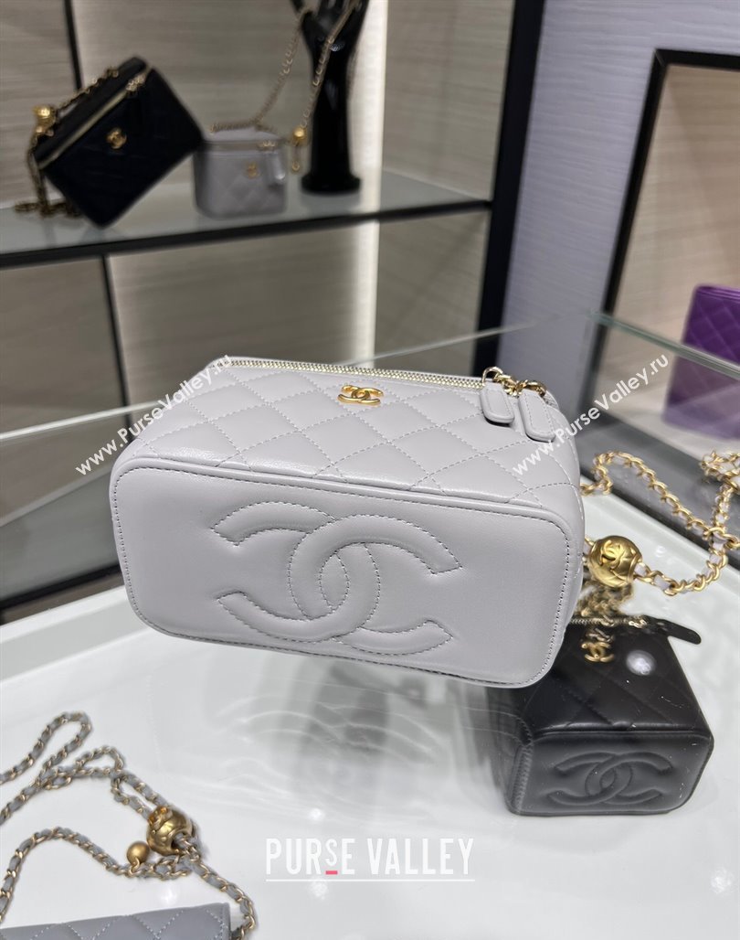 Chanel Lambskin Clutch with Chain and Gold-Tone Ball AP2303 Light Grey 2024 (yezi-240311007)