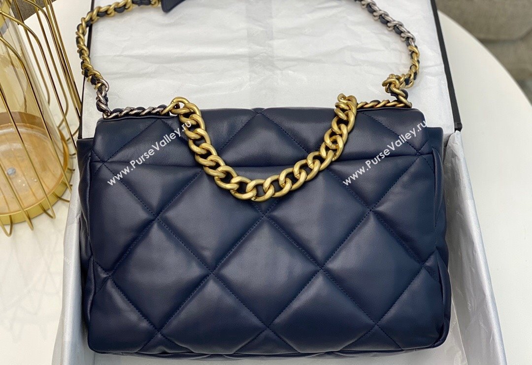 Chanel 19 Shiny Lambskin Maxi Flap Bag AS1162 Dark Blue 2024 (sm-240311076)