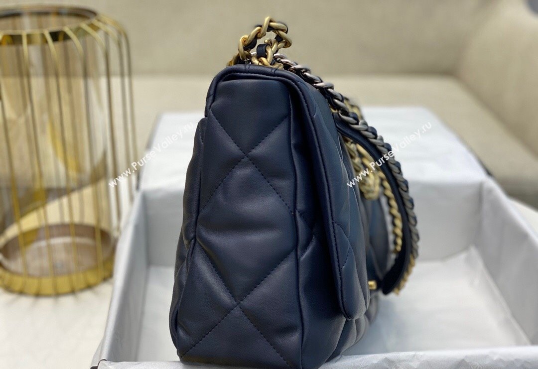 Chanel 19 Shiny Lambskin Maxi Flap Bag AS1162 Dark Blue 2024 (sm-240311076)