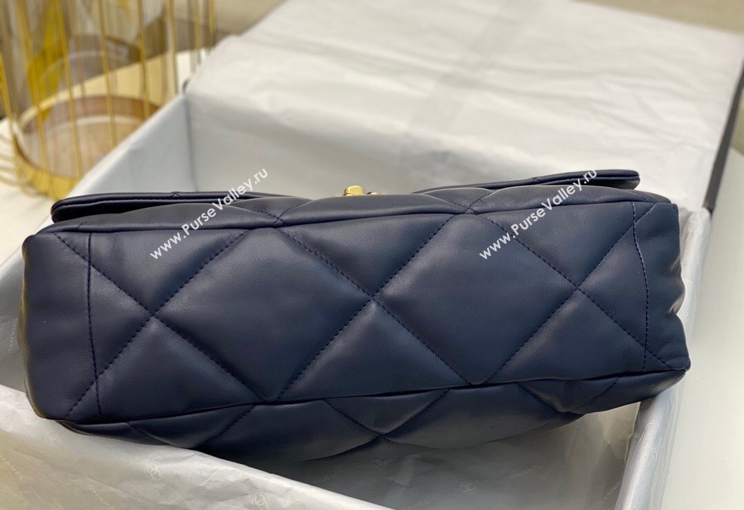 Chanel 19 Shiny Lambskin Maxi Flap Bag AS1162 Dark Blue 2024 (sm-240311076)