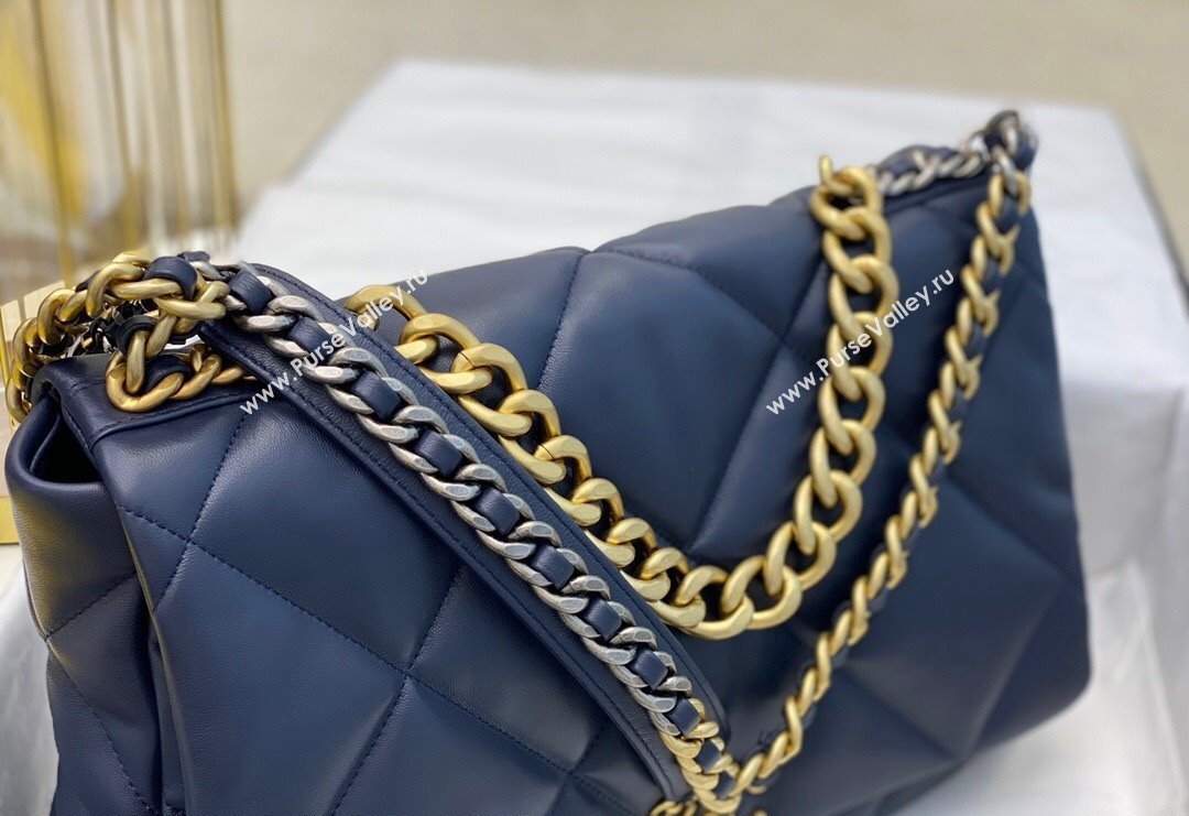 Chanel 19 Shiny Lambskin Maxi Flap Bag AS1162 Dark Blue 2024 (sm-240311076)