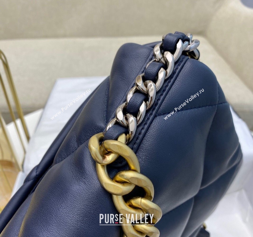 Chanel 19 Shiny Lambskin Maxi Flap Bag AS1162 Dark Blue 2024 (sm-240311076)