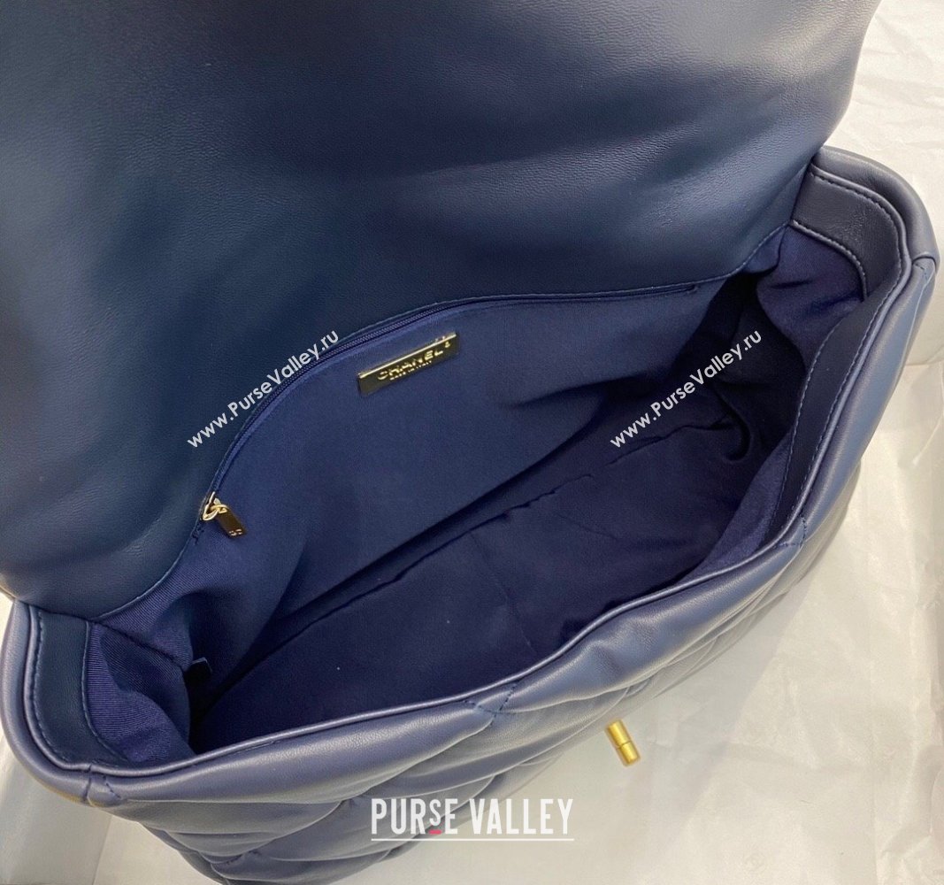 Chanel 19 Shiny Lambskin Maxi Flap Bag AS1162 Dark Blue 2024 (sm-240311076)