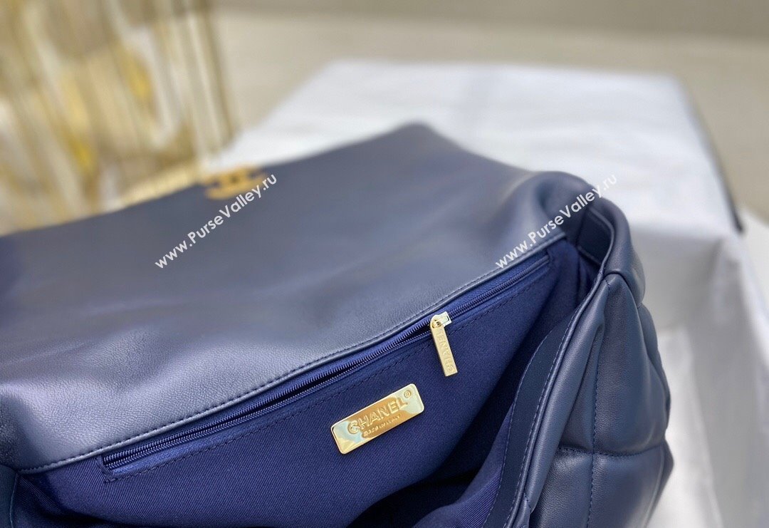 Chanel 19 Shiny Lambskin Maxi Flap Bag AS1162 Dark Blue 2024 (sm-240311076)