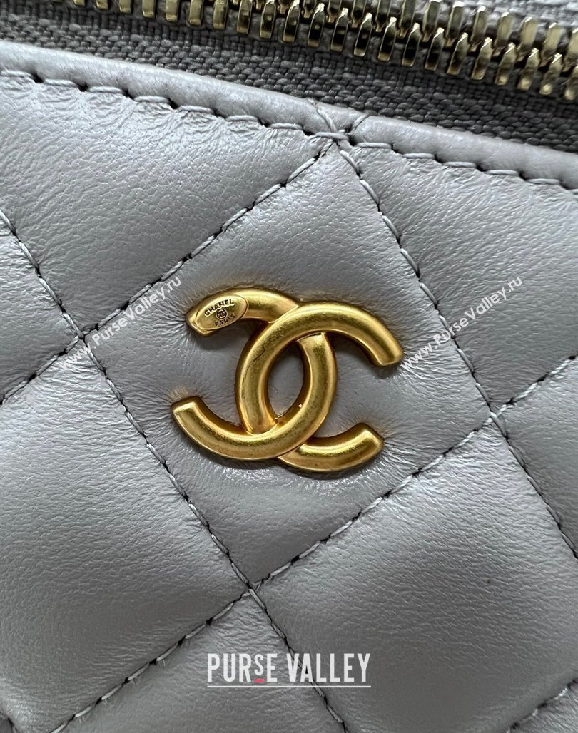 Chanel Lambskin Clutch with Chain and Gold-Tone Ball AP2303 Light Grey 2024 (yezi-240311007)