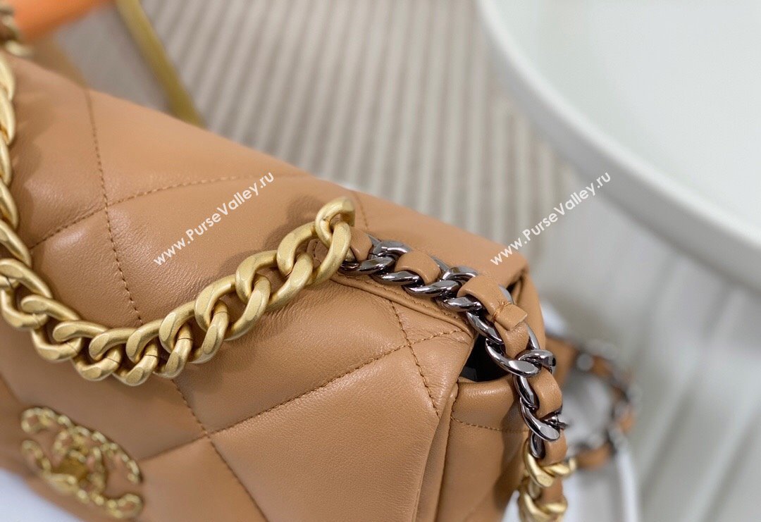 Chanel 19 Shiny Lambskin Small Flap Bag AS1160 Caramel Brown 2024 (sm-240311077)