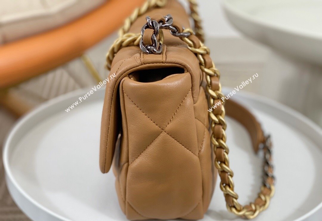Chanel 19 Shiny Lambskin Small Flap Bag AS1160 Caramel Brown 2024 (sm-240311077)