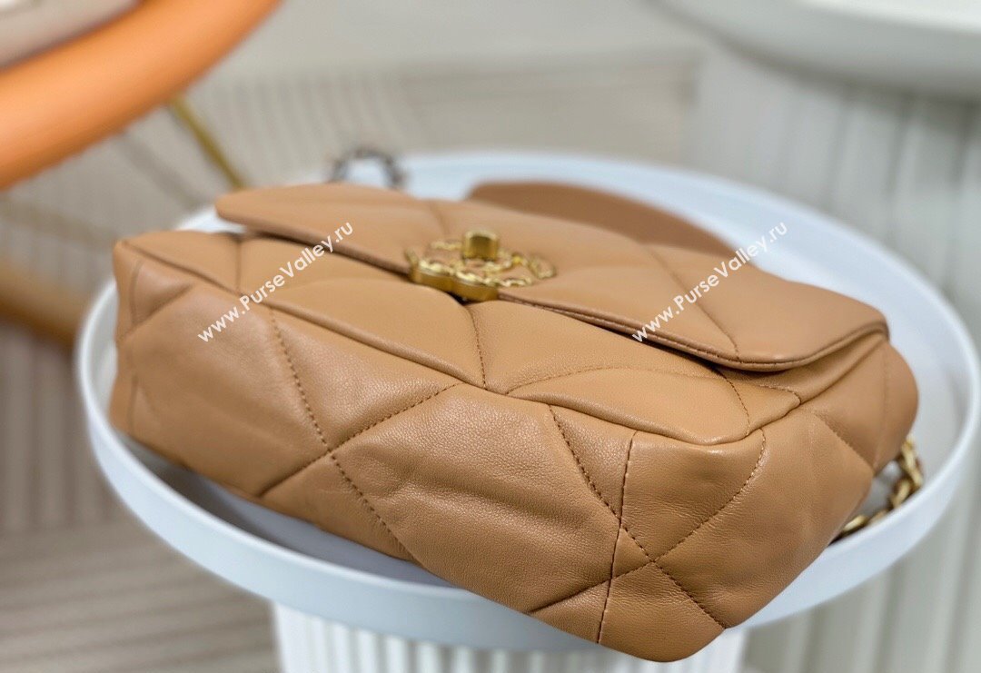 Chanel 19 Shiny Lambskin Small Flap Bag AS1160 Caramel Brown 2024 (sm-240311077)