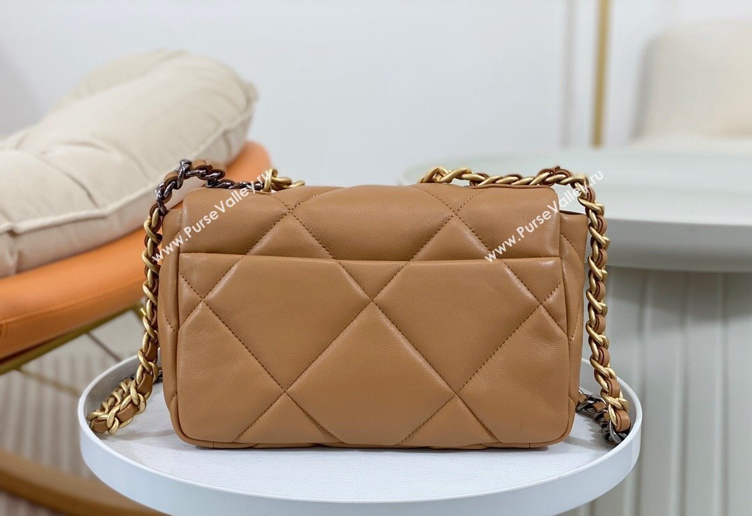 Chanel 19 Shiny Lambskin Small Flap Bag AS1160 Caramel Brown 2024 (sm-240311077)