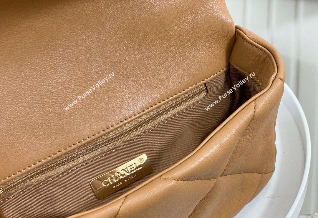 Chanel 19 Shiny Lambskin Small Flap Bag AS1160 Caramel Brown 2024 (sm-240311077)