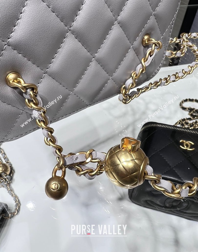Chanel Lambskin Clutch with Chain and Gold-Tone Ball AP2303 Light Grey 2024 (yezi-240311007)