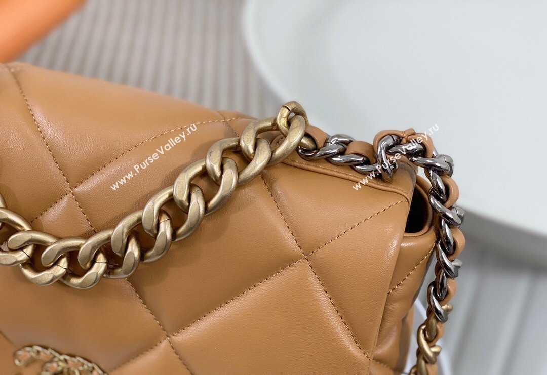 Chanel 19 Shiny Lambskin Large Flap Bag AS1161 Caramel Brown 2024 (sm-240311078)