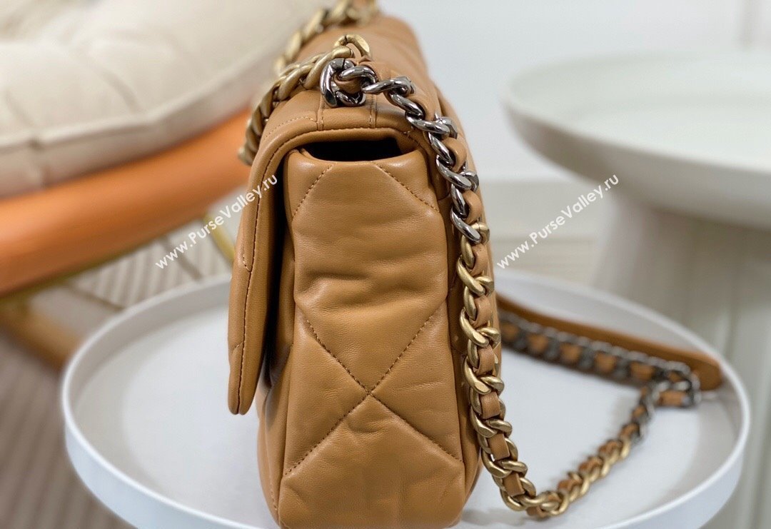 Chanel 19 Shiny Lambskin Large Flap Bag AS1161 Caramel Brown 2024 (sm-240311078)