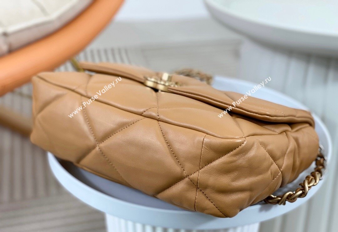 Chanel 19 Shiny Lambskin Large Flap Bag AS1161 Caramel Brown 2024 (sm-240311078)