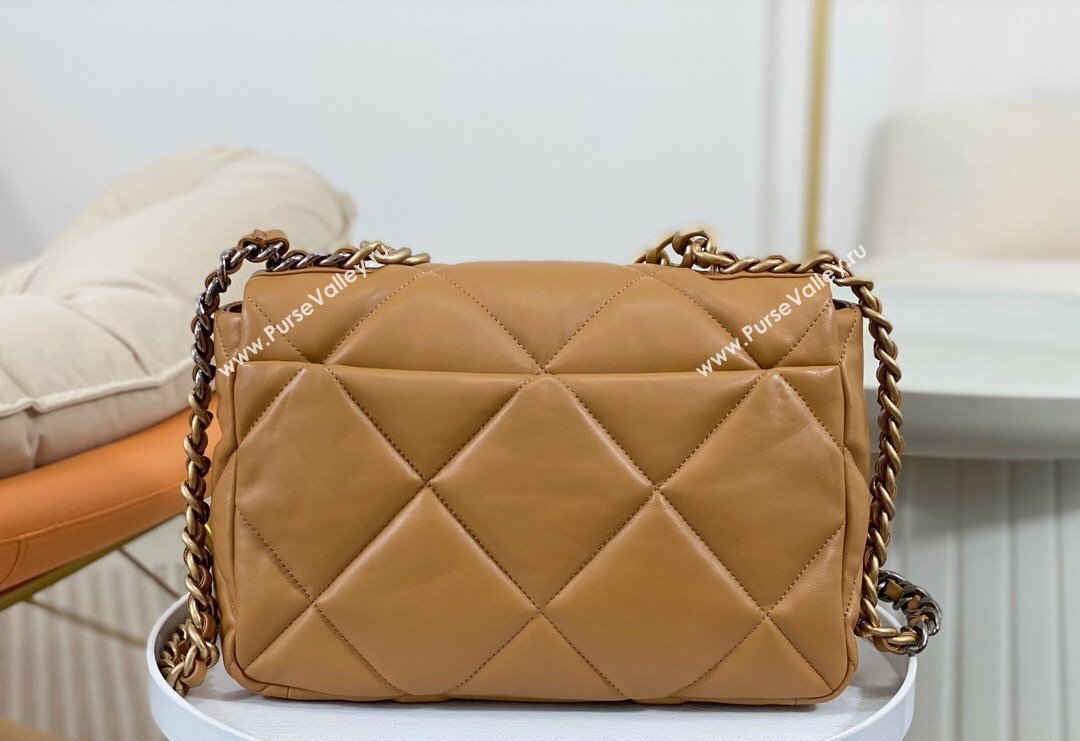 Chanel 19 Shiny Lambskin Large Flap Bag AS1161 Caramel Brown 2024 (sm-240311078)