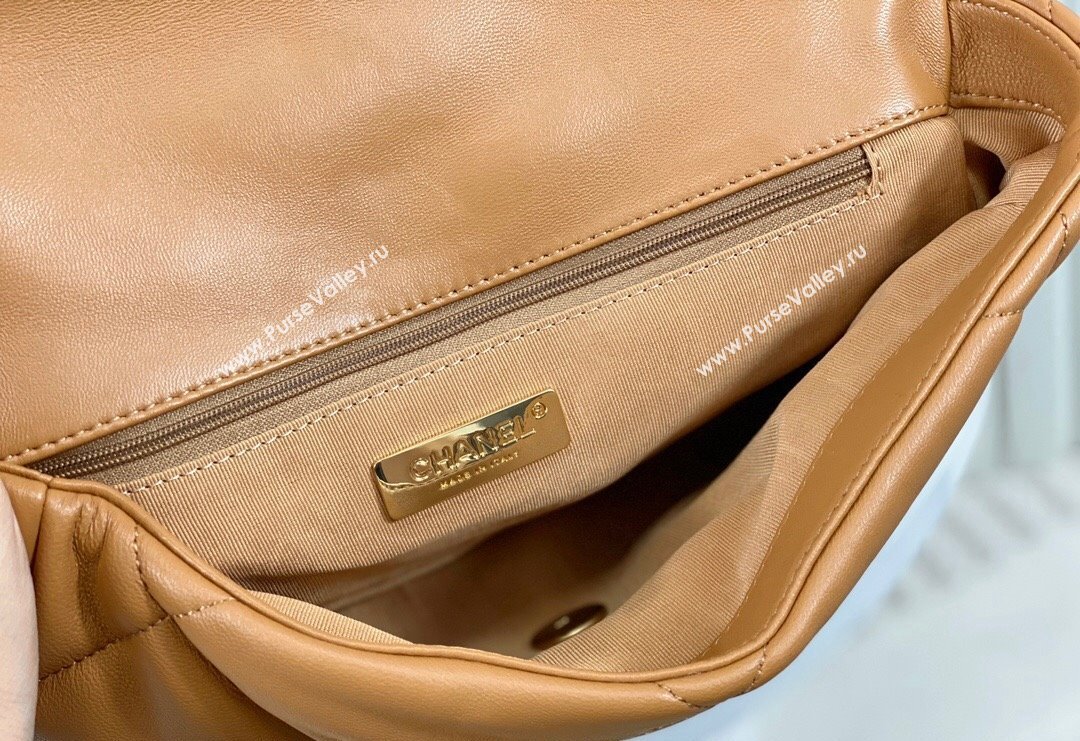 Chanel 19 Shiny Lambskin Large Flap Bag AS1161 Caramel Brown 2024 (sm-240311078)