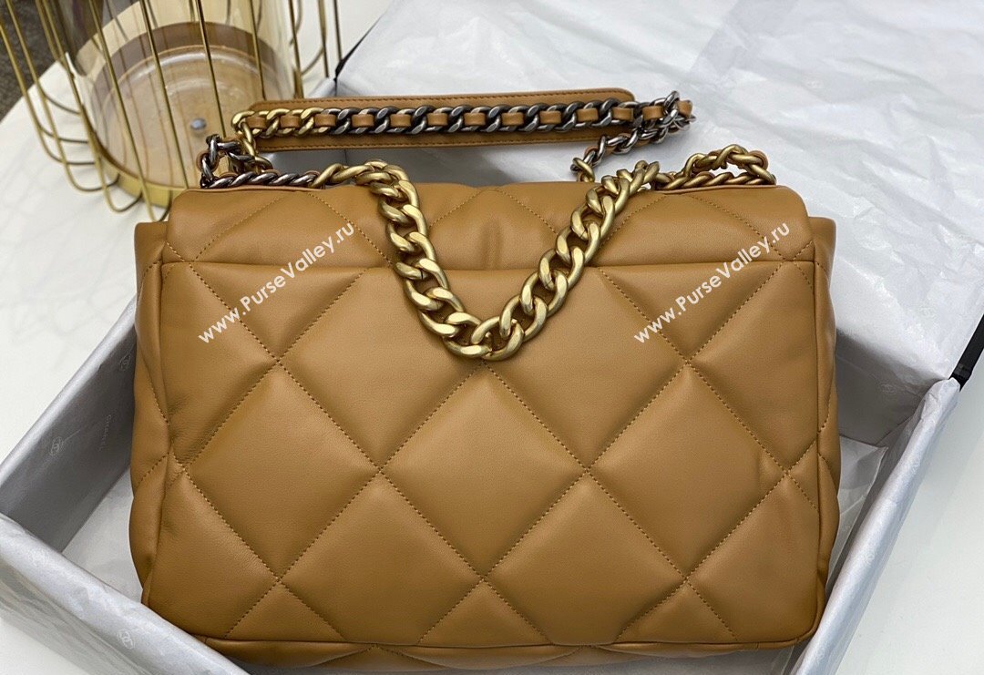 Chanel 19 Shiny Lambskin Maxi Flap Bag AS1162 Caramel Brown 2024 (sm-240311079)