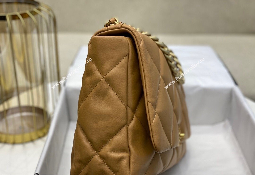 Chanel 19 Shiny Lambskin Maxi Flap Bag AS1162 Caramel Brown 2024 (sm-240311079)