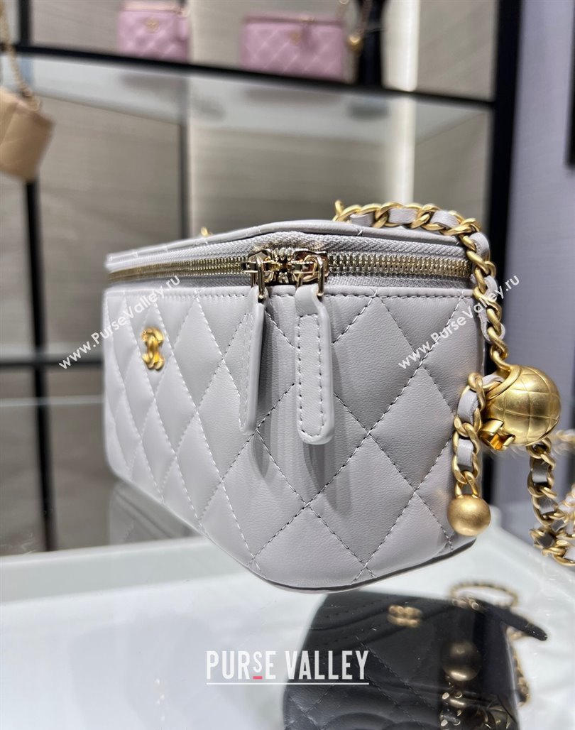 Chanel Lambskin Clutch with Chain and Gold-Tone Ball AP2303 Light Grey 2024 (yezi-240311007)