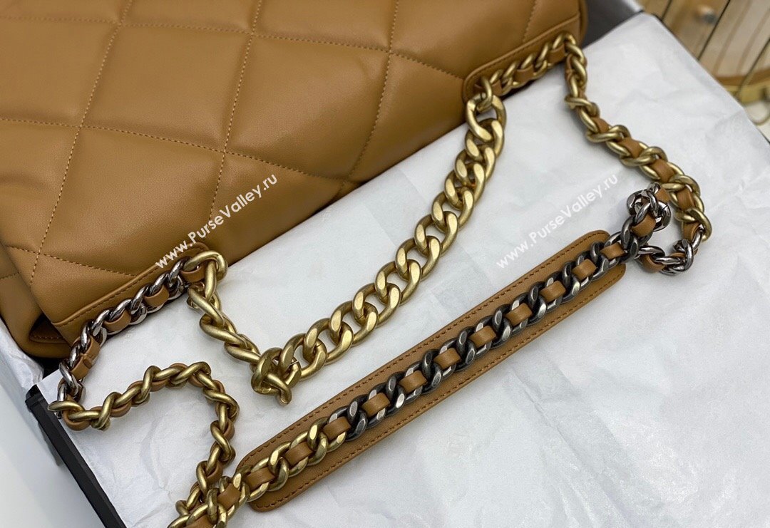 Chanel 19 Shiny Lambskin Maxi Flap Bag AS1162 Caramel Brown 2024 (sm-240311079)