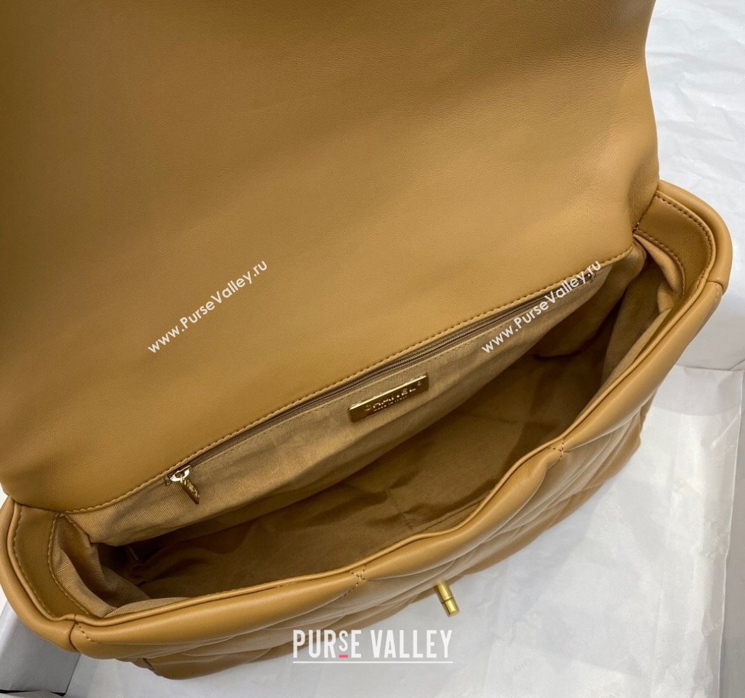 Chanel 19 Shiny Lambskin Maxi Flap Bag AS1162 Caramel Brown 2024 (sm-240311079)