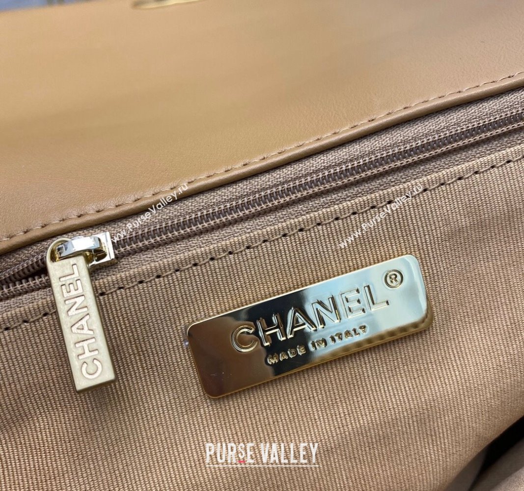 Chanel 19 Shiny Lambskin Maxi Flap Bag AS1162 Caramel Brown 2024 (sm-240311079)