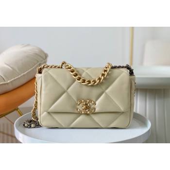 Chanel 19 Shiny Lambskin Small Flap Bag AS1160 Beige/Gold 2024 (sm-240311080)