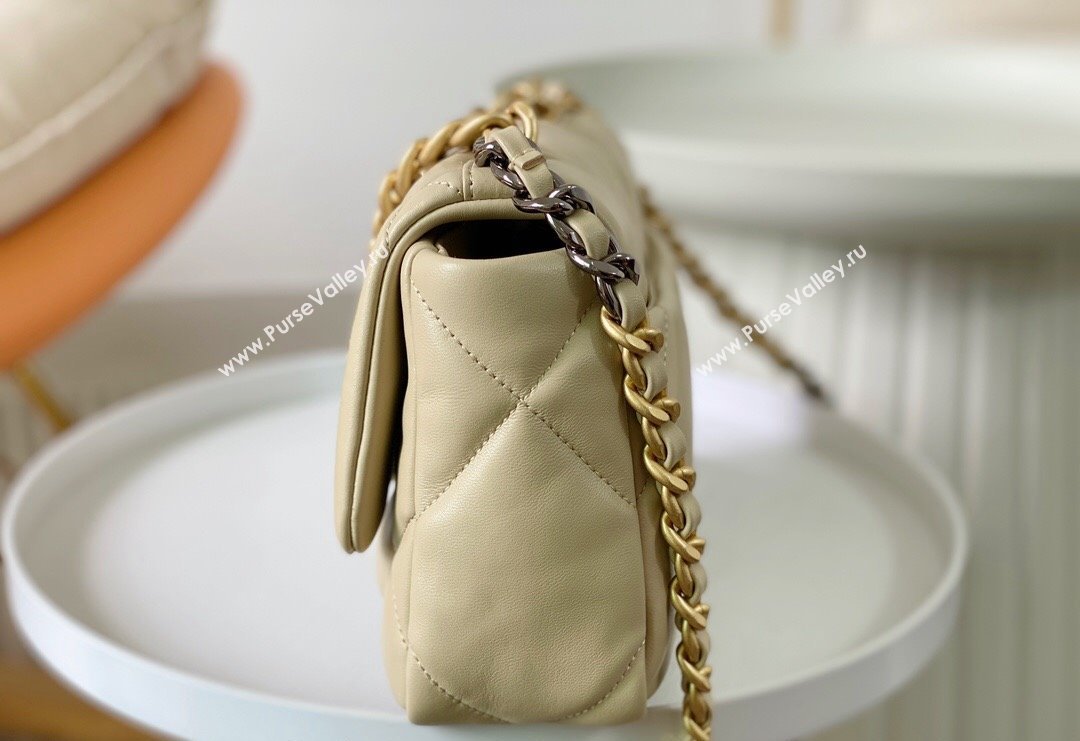 Chanel 19 Shiny Lambskin Small Flap Bag AS1160 Beige/Gold 2024 (sm-240311080)