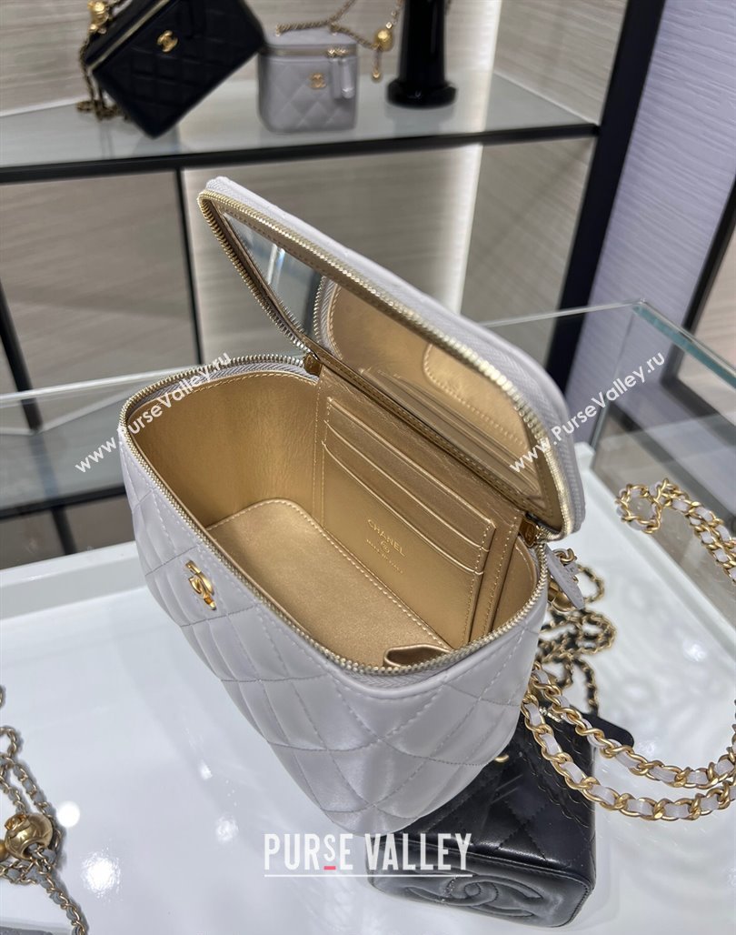 Chanel Lambskin Clutch with Chain and Gold-Tone Ball AP2303 Light Grey 2024 (yezi-240311007)
