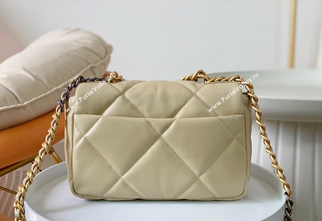 Chanel 19 Shiny Lambskin Small Flap Bag AS1160 Beige/Gold 2024 (sm-240311080)