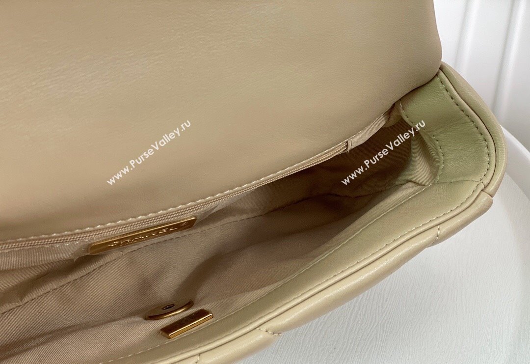 Chanel 19 Shiny Lambskin Small Flap Bag AS1160 Beige/Gold 2024 (sm-240311080)
