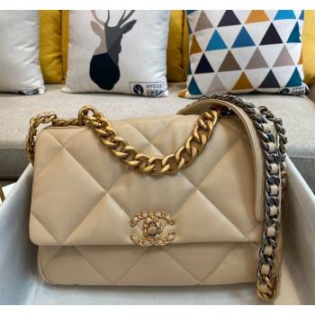 Chanel 19 Shiny Lambskin Large Flap Bag AS1161 Beige/Gold 2024 (sm-240311081)