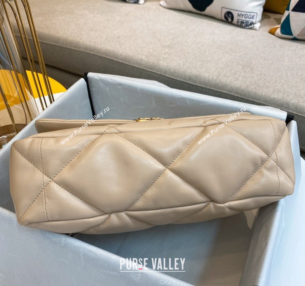 Chanel 19 Shiny Lambskin Large Flap Bag AS1161 Beige/Gold 2024 (sm-240311081)