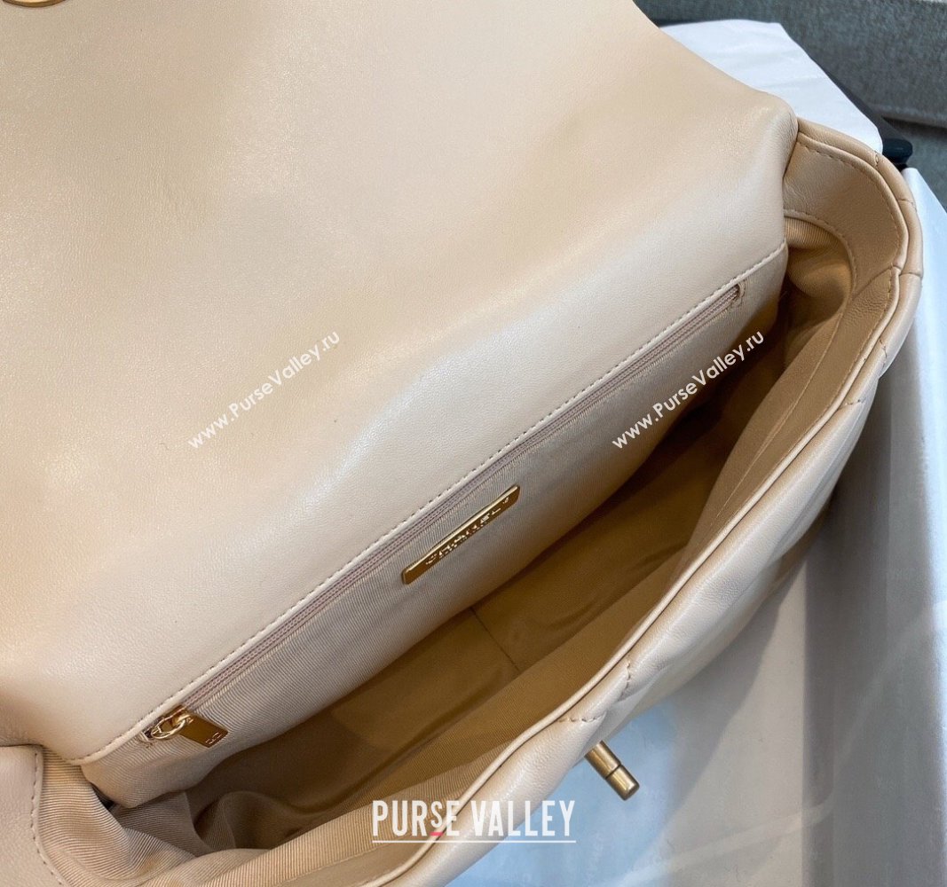 Chanel 19 Shiny Lambskin Large Flap Bag AS1161 Beige/Gold 2024 (sm-240311081)