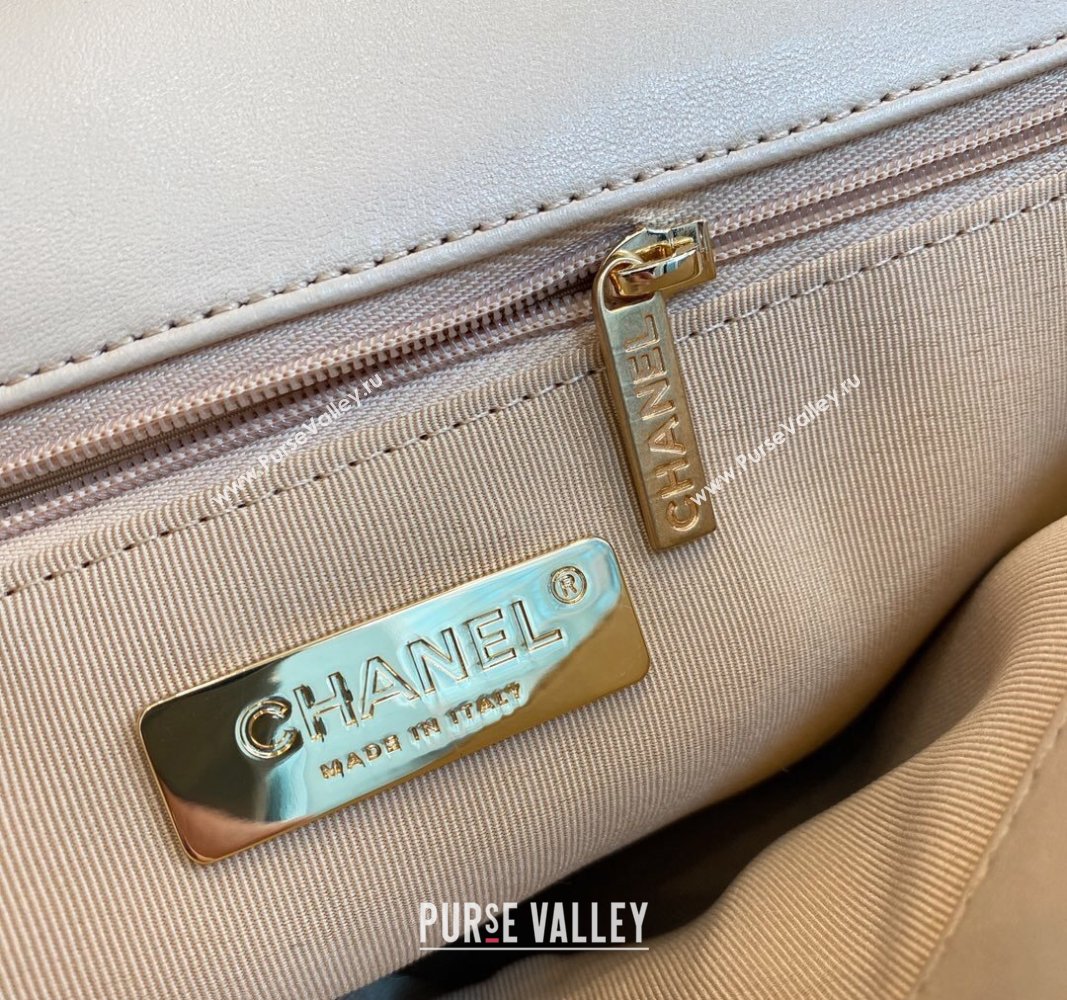 Chanel 19 Shiny Lambskin Large Flap Bag AS1161 Beige/Gold 2024 (sm-240311081)