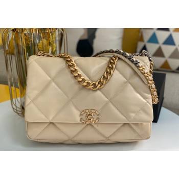 Chanel 19 Shiny Lambskin Maxi Flap Bag AS1162 Beige/Gold 2024 (sm-240311082)