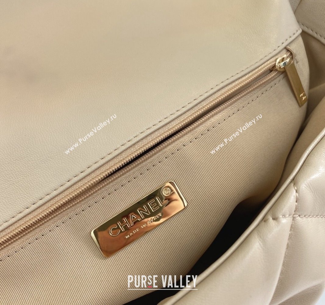 Chanel 19 Shiny Lambskin Maxi Flap Bag AS1162 Beige/Gold 2024 (sm-240311082)
