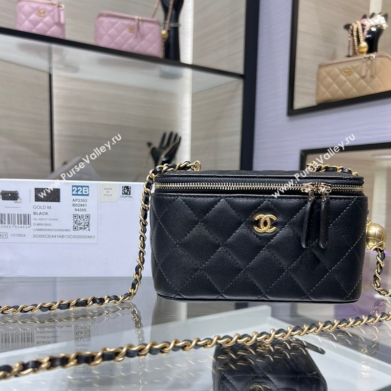 Chanel Lambskin Clutch with Chain and Gold-Tone Ball AP2303 Black 2024 (yezi-240311008)