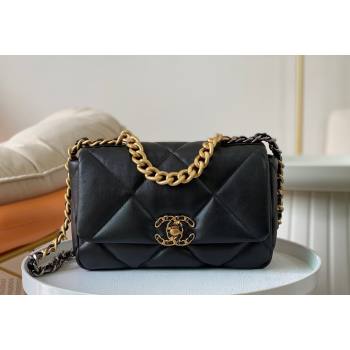 Chanel 19 Shiny Lambskin Small Flap Bag AS1160 Black/Gold 2024 (sm-240311083)