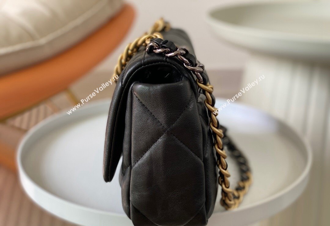 Chanel 19 Shiny Lambskin Small Flap Bag AS1160 Black/Gold 2024 (sm-240311083)